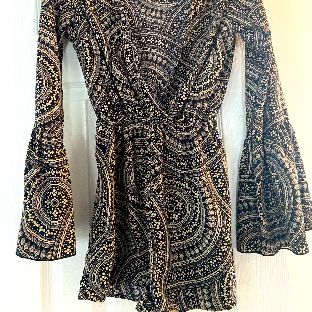 Bell sleeve tan and black romper